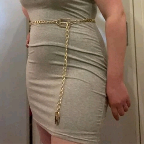 Plus Gold chunky chain link metal waist belly hip square buckle statement belt - Picture 11 of 13